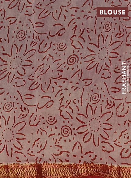 Chanderi Bagru saree black and rust shade with plain body and mageshwari border