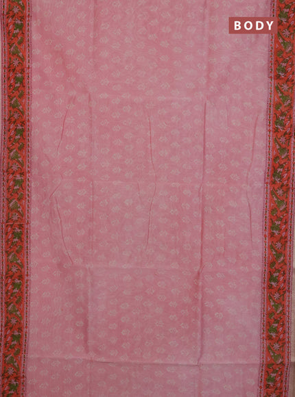 Chanderi Bagru saree light pink and orange with allover butta prints and mageshwari border