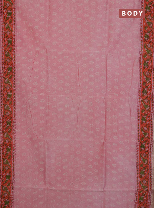 Chanderi Bagru saree light pink and orange with allover butta prints and mageshwari border