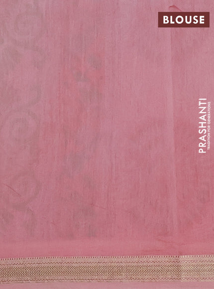 Chanderi Bagru saree light pink and orange with allover butta prints and mageshwari border