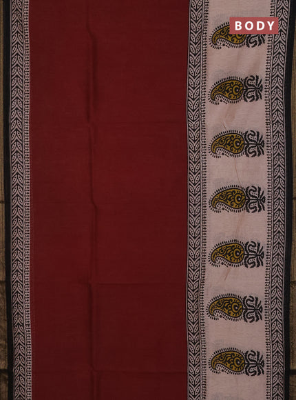 Chanderi Bagru saree maroon and beige with plain body and mageshwari border