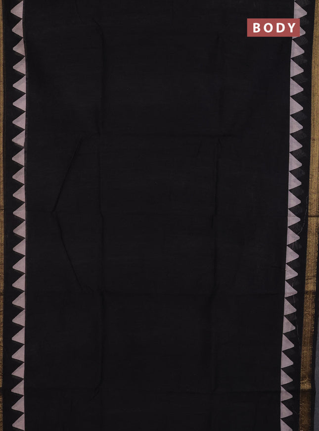 Chanderi Bagru saree black and beige with plain body and mageshwari border