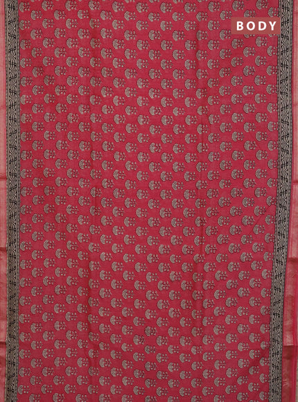 Chanderi Bagru saree peach pink and beige with allover butta prints and mageshwari border