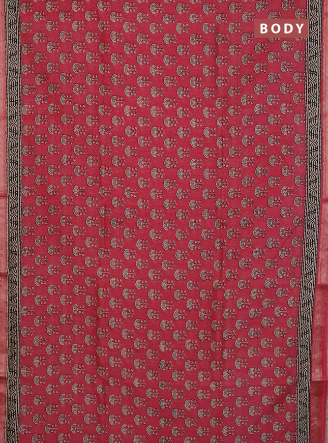 Chanderi Bagru saree peach pink and beige with allover butta prints and mageshwari border