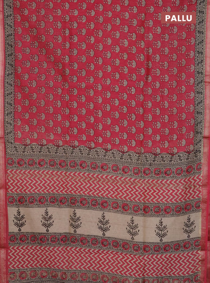 Chanderi Bagru saree peach pink and beige with allover butta prints and mageshwari border