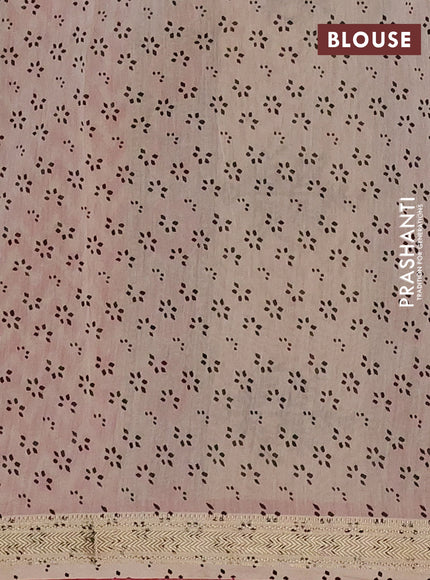 Chanderi Bagru saree peach pink and beige with allover butta prints and mageshwari border