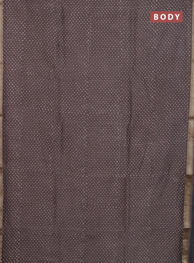 Chanderi Bagru saree grey shade with allover polka dot prints and mageshwari border