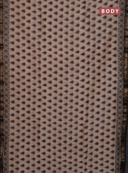 Chanderi Bagru saree beige and black with allover butta prints and mageshwari border