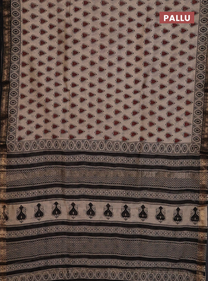 Chanderi Bagru saree beige and black with allover butta prints and mageshwari border