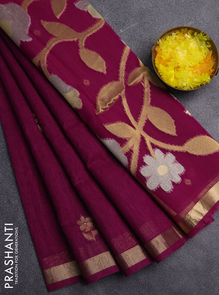 Jamdhani cotton saree purple with allover silver & zari woven buttas and jamdhani pallu