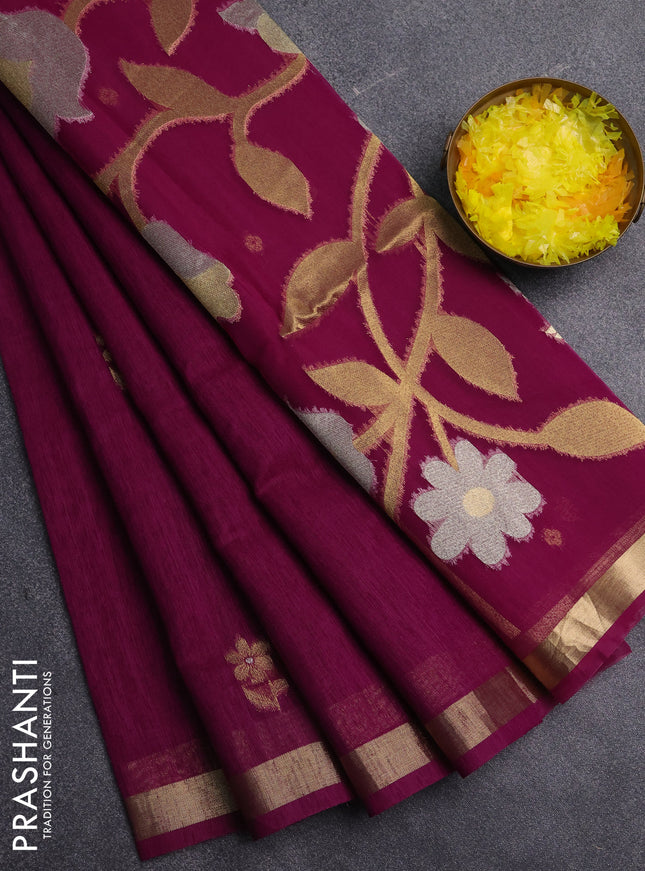Jamdhani cotton saree purple with allover silver & zari woven buttas and jamdhani pallu