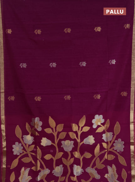 Jamdhani cotton saree purple with allover silver & zari woven buttas and jamdhani pallu