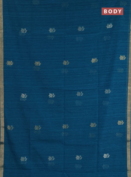Jamdhani cotton saree peacock blue with allover silver & zari woven buttas and jamdhani pallu