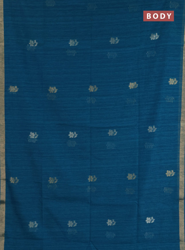 Jamdhani cotton saree peacock blue with allover silver & zari woven buttas and jamdhani pallu
