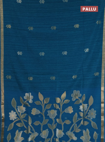 Jamdhani cotton saree peacock blue with allover silver & zari woven buttas and jamdhani pallu