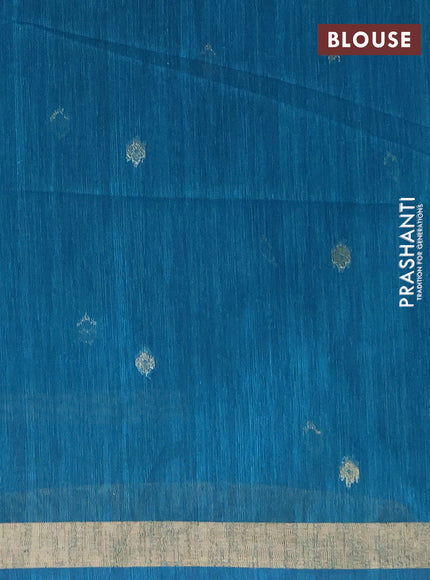 Jamdhani cotton saree peacock blue with allover silver & zari woven buttas and jamdhani pallu