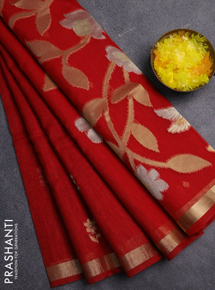 Jamdhani cotton saree red with allover silver & zari woven buttas and jamdhani pallu