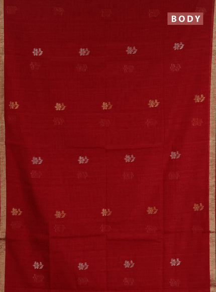 Jamdhani cotton saree red with allover silver & zari woven buttas and jamdhani pallu