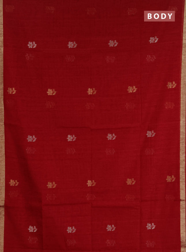 Jamdhani cotton saree red with allover silver & zari woven buttas and jamdhani pallu
