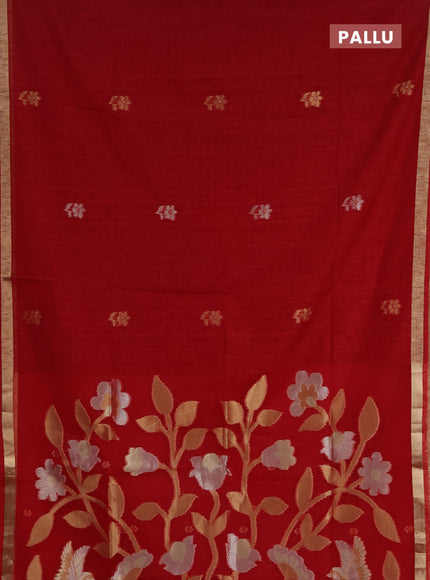 Jamdhani cotton saree red with allover silver & zari woven buttas and jamdhani pallu