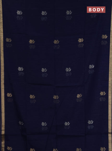 Jamdhani cotton saree navy blue with allover silver & zari woven buttas and jamdhani pallu