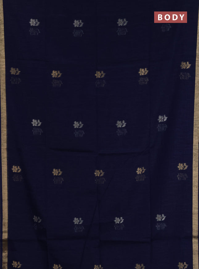 Jamdhani cotton saree navy blue with allover silver & zari woven buttas and jamdhani pallu