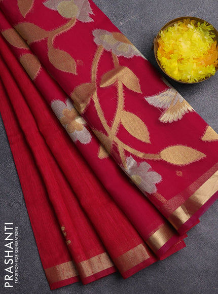 Jamdhani cotton saree dark pink with allover silver & zari woven buttas and jamdhani pallu