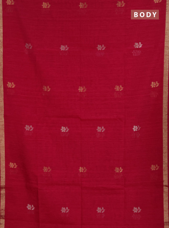 Jamdhani cotton saree dark pink with allover silver & zari woven buttas and jamdhani pallu