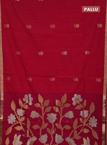 Jamdhani cotton saree dark pink with allover silver & zari woven buttas and jamdhani pallu
