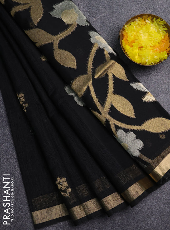 Jamdhani cotton saree black with allover silver & zari woven buttas and jamdhani pallu