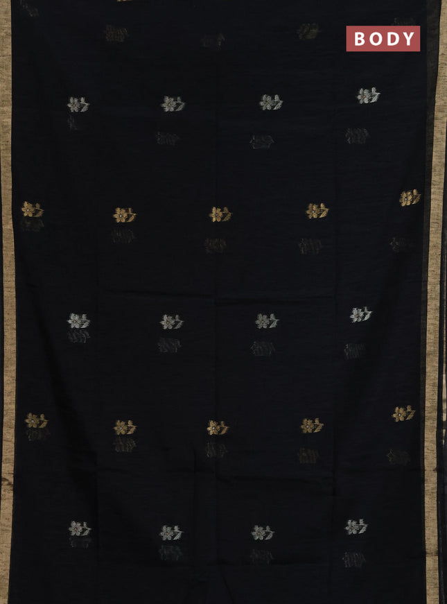 Jamdhani cotton saree black with allover silver & zari woven buttas and jamdhani pallu