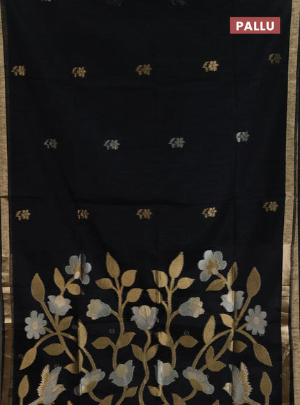 Jamdhani cotton saree black with allover silver & zari woven buttas and jamdhani pallu