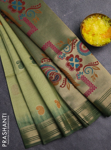 Jamdhani cotton saree pista green and green with allover thread woven buttas and jamdhani pallu