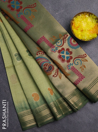 Jamdhani cotton saree pista green and green with allover thread woven buttas and jamdhani pallu