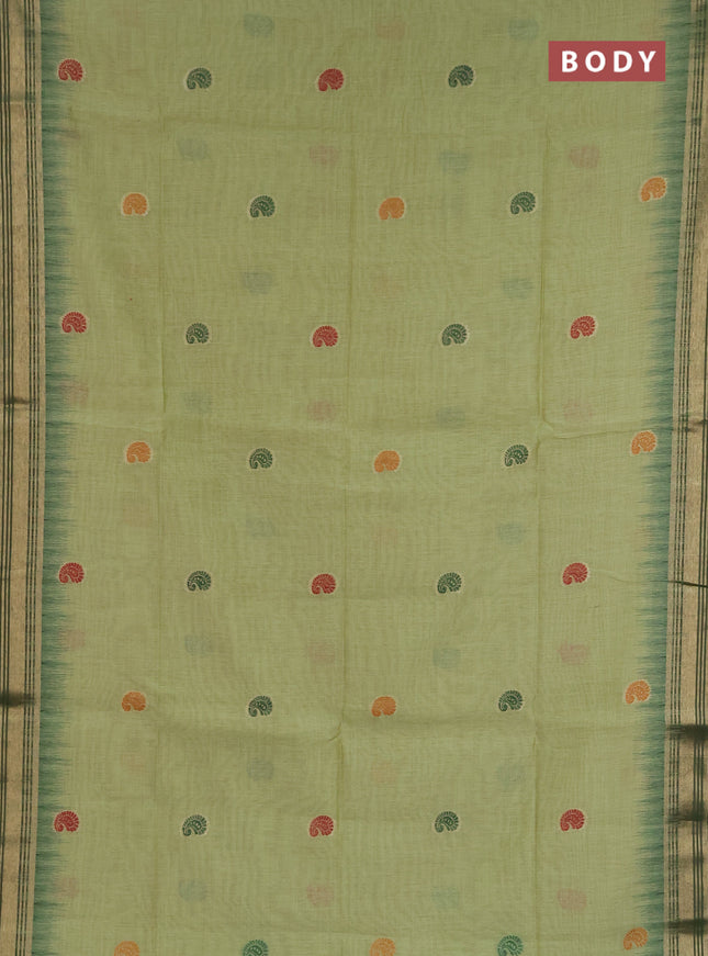Jamdhani cotton saree pista green and green with allover thread woven buttas and jamdhani pallu