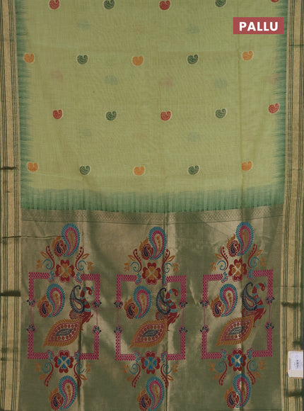 Jamdhani cotton saree pista green and green with allover thread woven buttas and jamdhani pallu