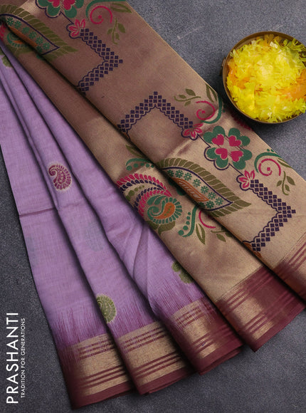 Jamdhani cotton saree lavender and purple with allover thread woven buttas and jamdhani pallu