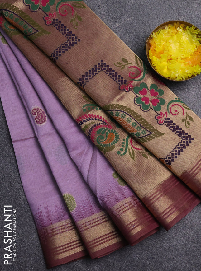 Jamdhani cotton saree lavender and purple with allover thread woven buttas and jamdhani pallu
