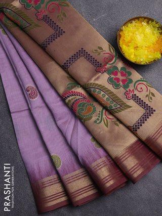 Jamdhani cotton saree lavender and purple with allover thread woven buttas and jamdhani pallu