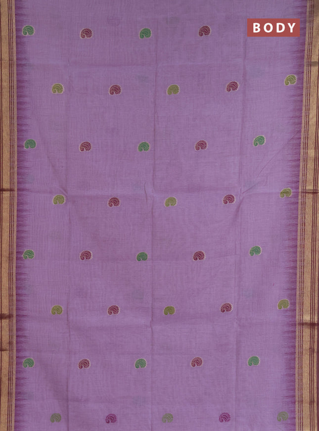 Jamdhani cotton saree lavender and purple with allover thread woven buttas and jamdhani pallu