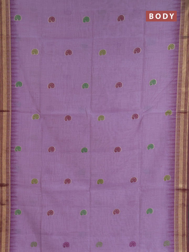 Jamdhani cotton saree lavender and purple with allover thread woven buttas and jamdhani pallu