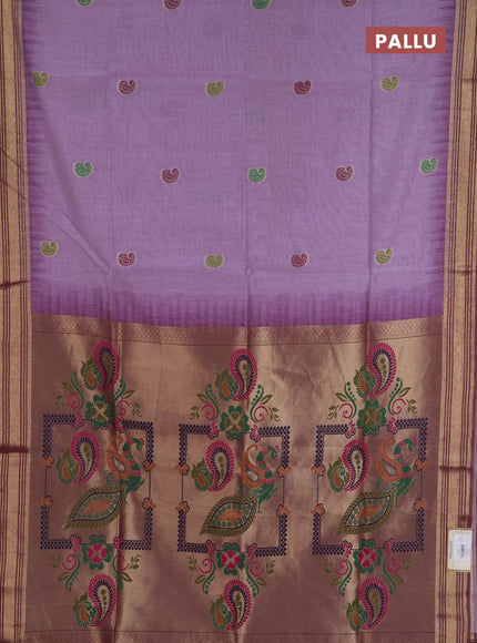 Jamdhani cotton saree lavender and purple with allover thread woven buttas and jamdhani pallu