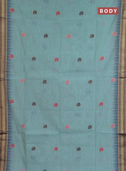 Jamdhani cotton saree green shade and navy blue with allover thread woven buttas and jamdhani pallu