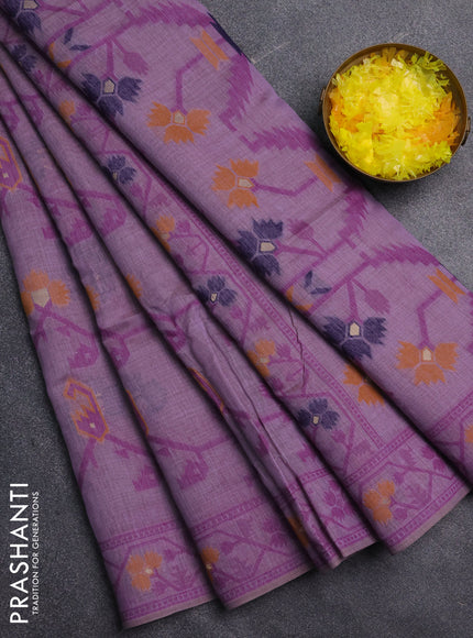 Jamdhani cotton saree lavender with allover thread weaves and jamdhani pallu