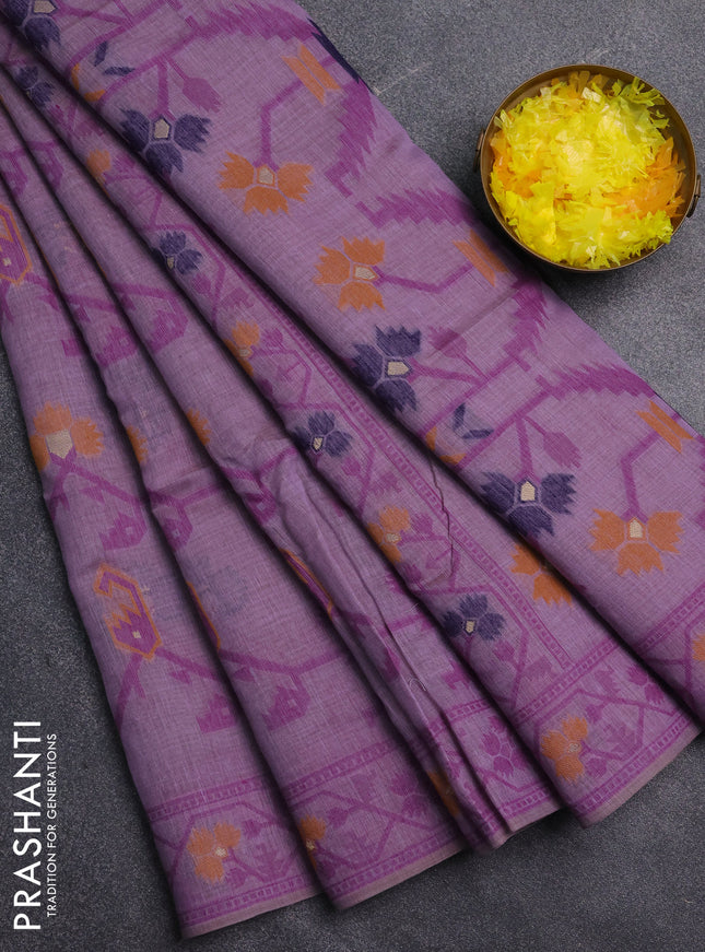 Jamdhani cotton saree lavender with allover thread weaves and jamdhani pallu