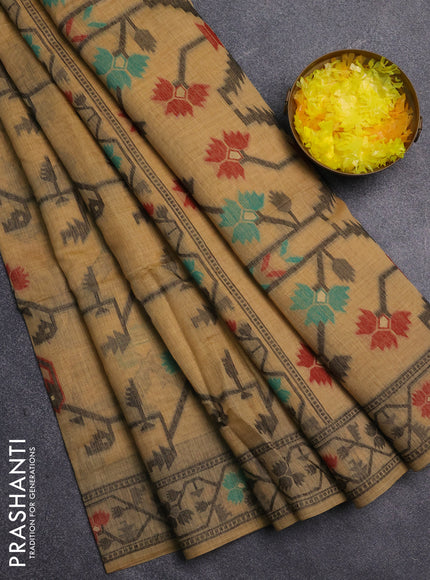 Jamdhani cotton saree sandal with allover thread weaves and jamdhani pallu