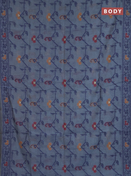 Jamdhani cotton saree blue shade with allover thread weaves and jamdhani pallu