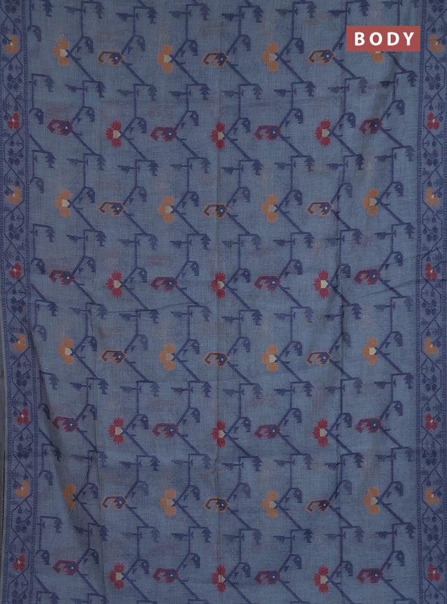 Jamdhani cotton saree blue shade with allover thread weaves and jamdhani pallu