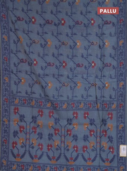 Jamdhani cotton saree blue shade with allover thread weaves and jamdhani pallu