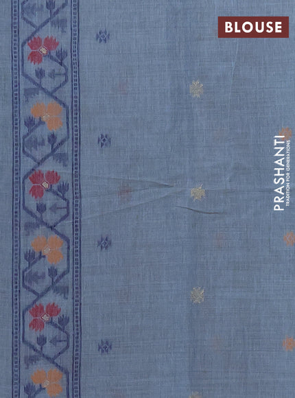 Jamdhani cotton saree blue shade with allover thread weaves and jamdhani pallu